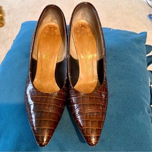 Tweedies Vintage Brown Croc Leather Pumps Women’s 7AA